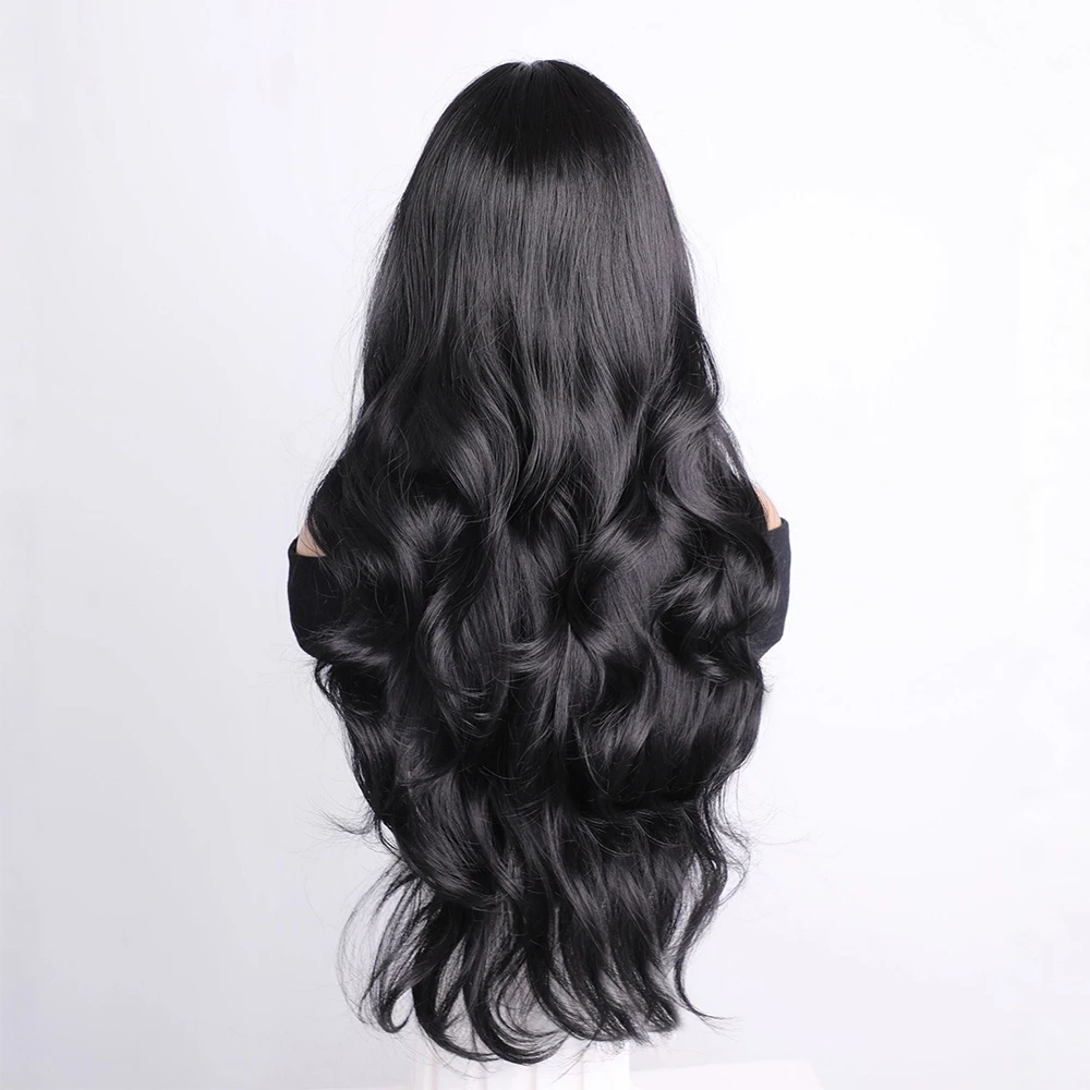 شعر مستعار طويل مموج صناعي طبيعي مع غرة شعر طويل مجعد للنساء للاستخدام اليومي شعر مستعار من الألياف عالي الجودة مقاوم للحرارة