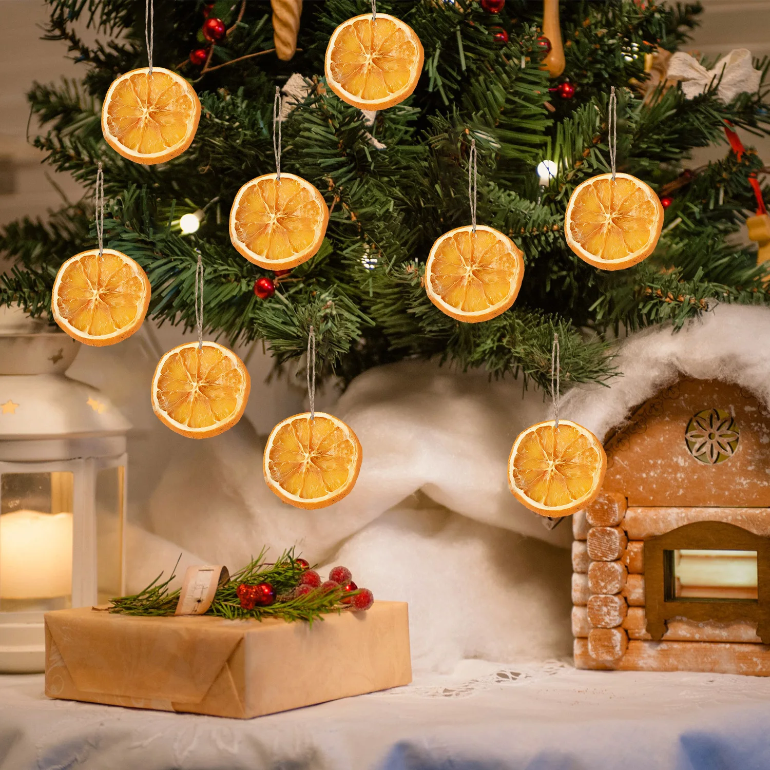 50 Uds. De adornos navideños DIY, decoraciones de papel de rebanada naranja rústica con cuerda de cáñamo para colgar coronas de chimeneas