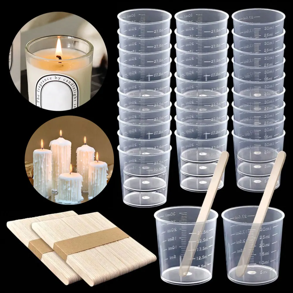 

5/10/20 шт. 30 мл/1 унция пластиковые градуированные стаканчики с деревянными палочками для перемешивания прозрачные весы чашки наборы для изготовления свечей ароматические подарки