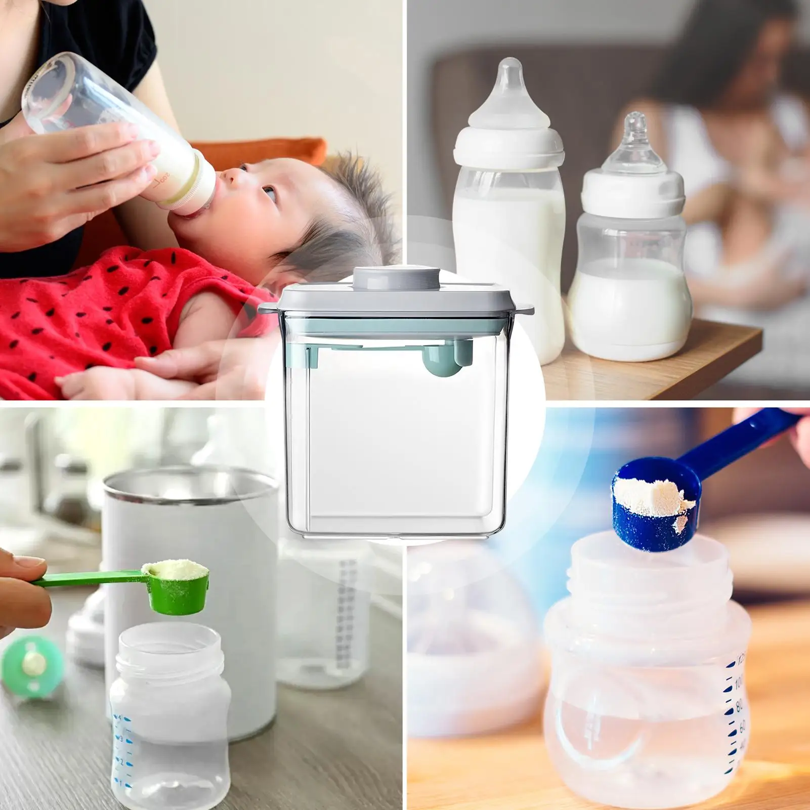 Caja de almacenamiento de leche en polvo de gran capacidad de 1700ml con cuchara, estuche organizador de fórmula para bebé para salir, acampar, picnic