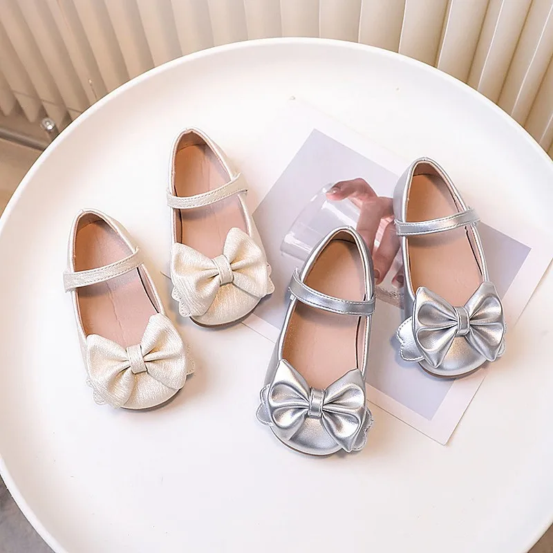 Girls Leather Shoes for Party Wedding Little Kids Princess Shoes with Bow-knot Fashion Children Performance Shoes All Match