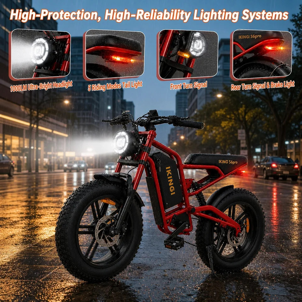 IKINGI S6pro 1000W Peak Electric Moped E-Bike | 48V 15Ah Lockable Battery, Full Suspension & 16x4" Fat Tires | 7-Speed All-Terrain Off-Road Electric Bicycle with LCD & IP65 Waterproof image 6