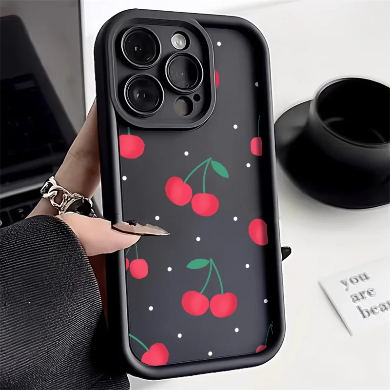 Cute Cartoon Cherry Phone Case For iPhone 16 Pro Case for iPhone 11 12 13 14 15 Pro Max XR XS X 7 8 Plus SE Silicone Soft Cover 