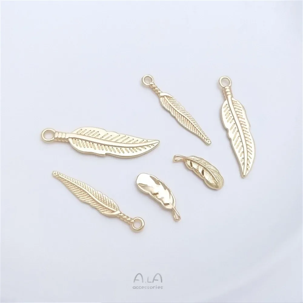 

14K Wrapped Gold Long Feather Pendant Leaf Pendant Handmade Diy Earrings Necklace Bracelet Jewelry Charms Pendant K486