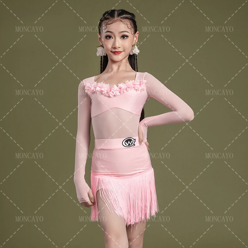Salsa Samba Tango Latin Dance Dress Girls Cha Cha Ballroom Dance Costume Fringe Latin Practice Dress Kids Competition Dress