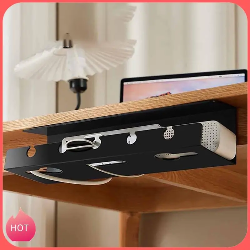 HOT-Under Desk Cable Management Cable Tray Under Desk With Clamp Power Strip Cord Holder No Drilling Sturdy Spacious Durable (Bl