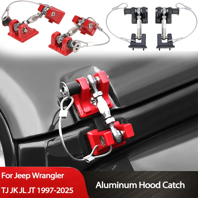 

Внедорожные внешние аксессуары 4X4, алюминиевый замок на капоте, металлический замок на капот для Jeep Wrangler TJ JK JL Gladiator JT 1997-2025