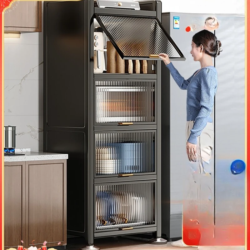 

Kitchen Shelves Microwave Oven Storage Cabinets Floor-to-ceiling Multi-layer Lockers Multifunctional Cabinets Crack