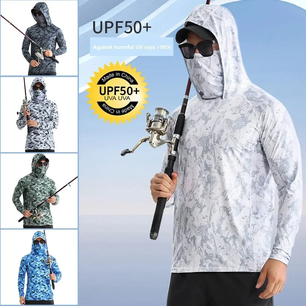 

men's UPF50+UV fishing shirt Camouflage quick drying fishing suit breathable ice sun protection suit Surfing Hoodies Fitness