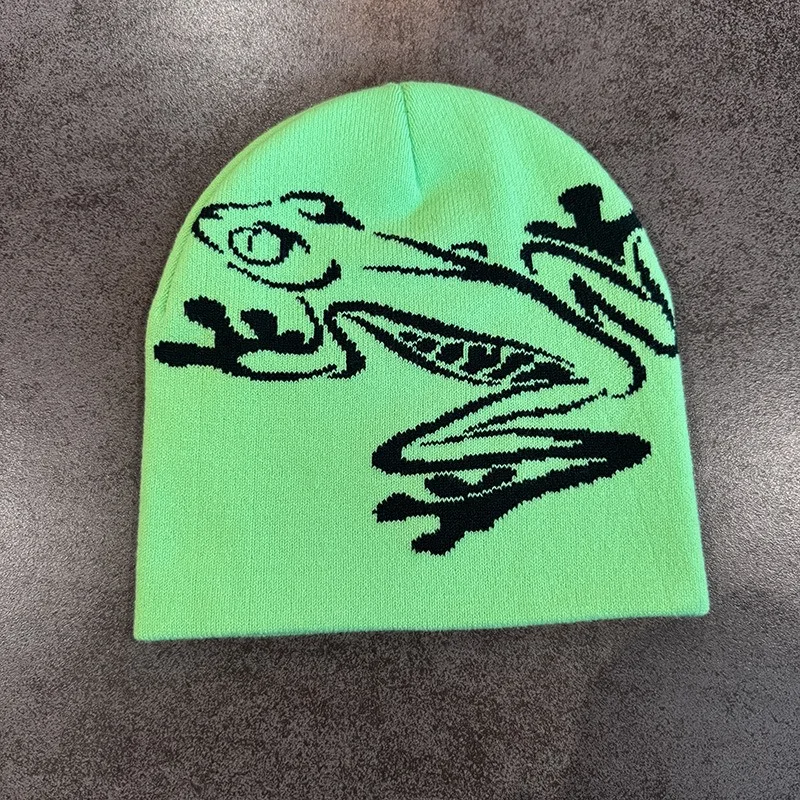 Beanie mit Baumfrosch-Aufdruck für Herren und Damen, dehnbare gestrickte Totenkopfmütze für Outdoor-Sportarten, lässige Streetwear, Unisex-Wintermütze mit Bündchen – Detail 7