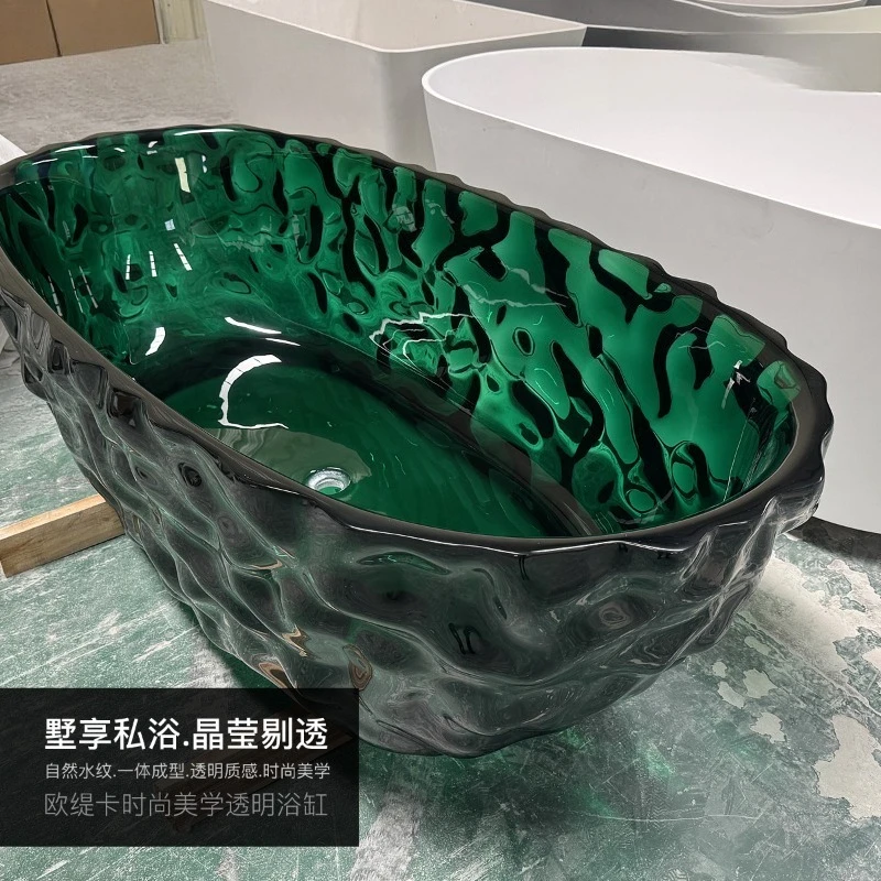 Resin bathtub Internet celebrity bed and breakfast Floor crystal bathtub Water ripple transparent bathtub