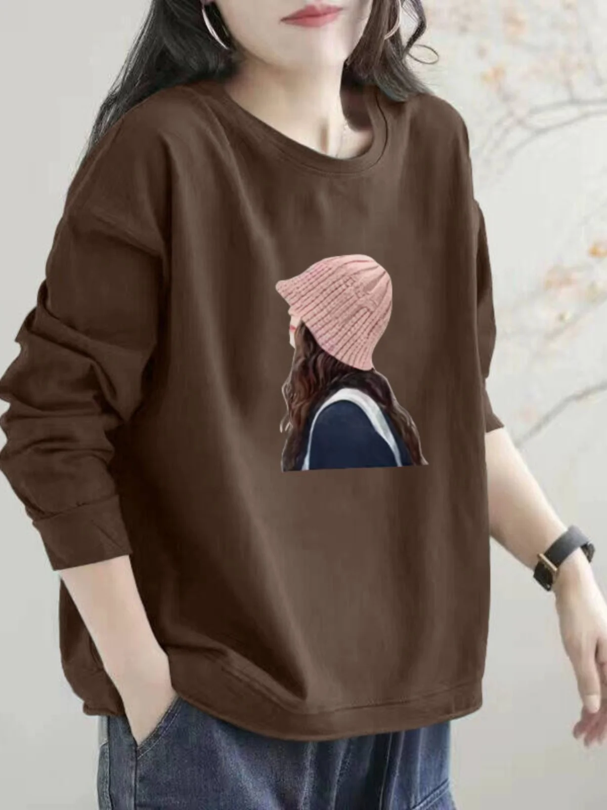 

Свободная толстовка из чистого хлопка, большие размеры, повседневная женская модная универсальная удобная дышащая толстовка Boting irt