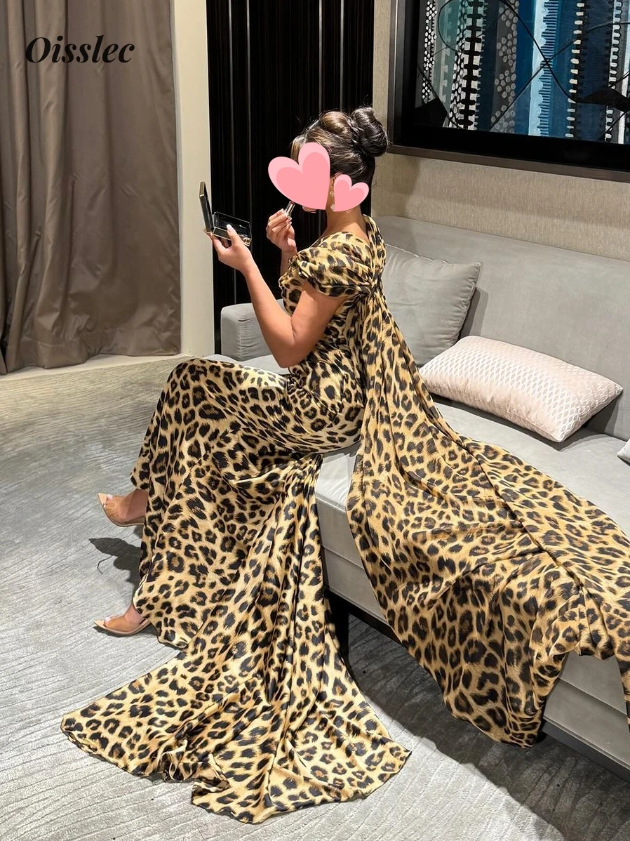 Oisslec Dress Elegant Vintage Sexy Leopard Print Square Collar Mermaid Customize Formal Occasion Prom Dress Evening Party Gowns