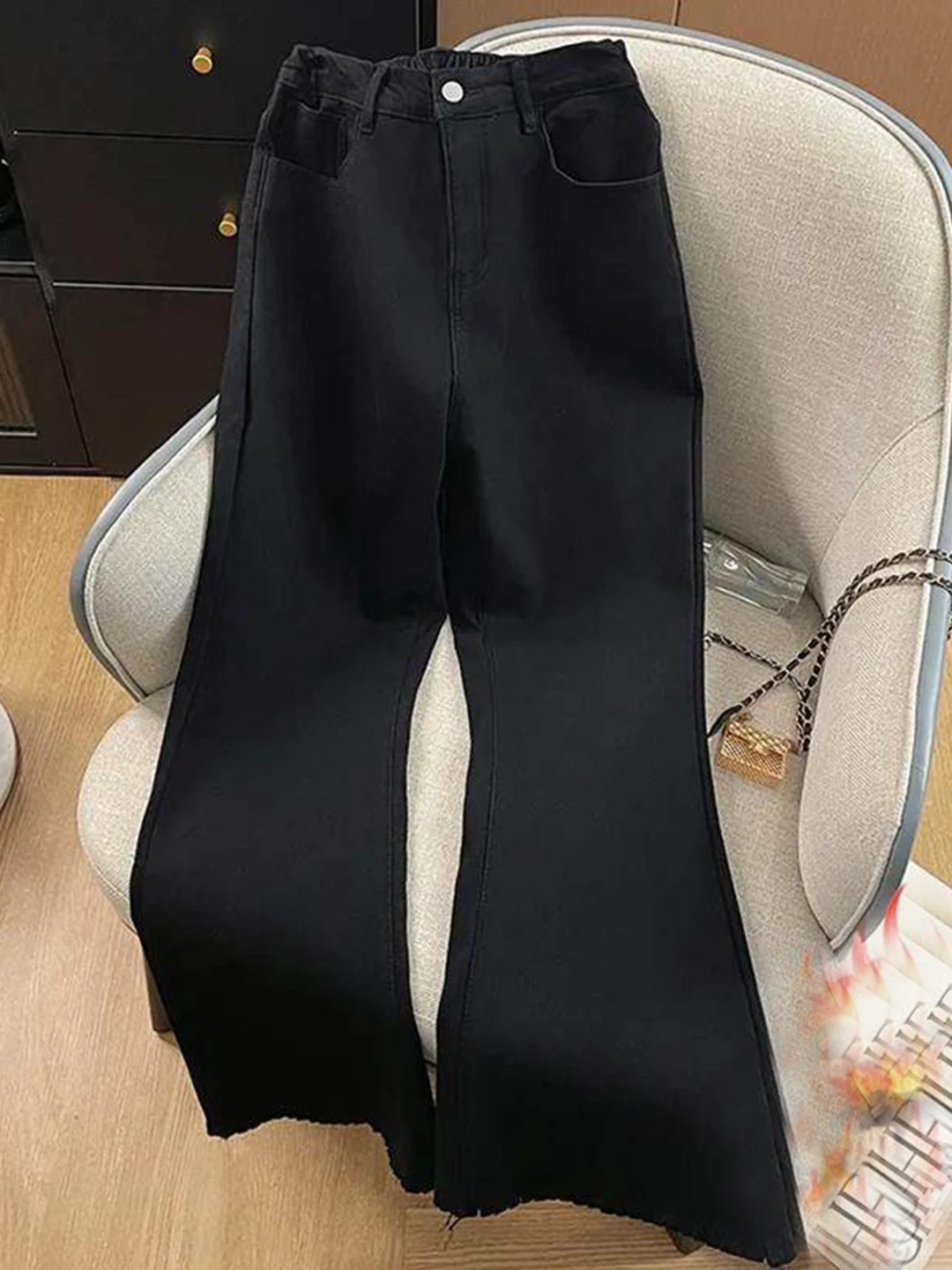 

Женские джинсы больших размеров с высокой талией, расклешенные, для повседневной носки, весенние, комфортные, дышащие, приятные к телу, прямого кроя