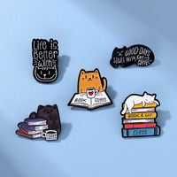 Cartoon Cute Reading Cat Brooch Kawaii Lazy Sleeping Animal Badge Student Bag Pin Versatile Fashion Book Accessories