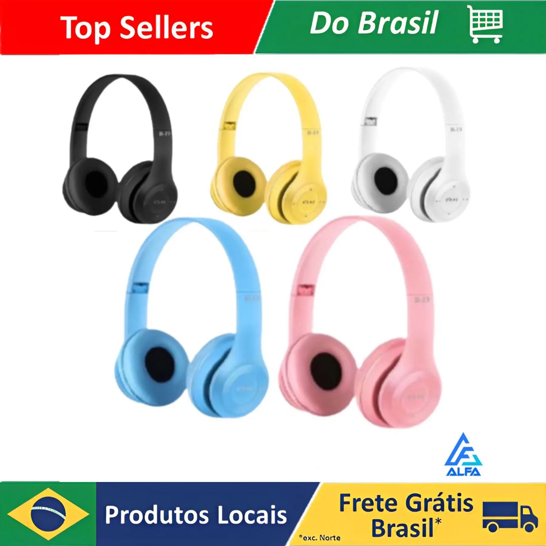 Fone de ouvido Headphone Bluetooth Extra Bass com microfone e radio FM B19