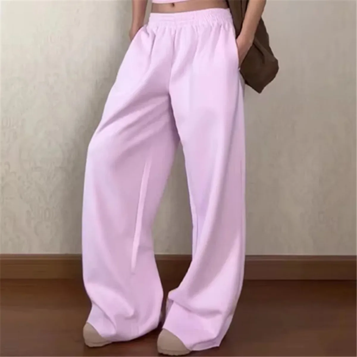 

Новинка 2025 года, популярные женские спортивные штаны с высокой талией и широкими штанинами в американском стиле, осенние свободные повседневные универсальные брюки длиной до пола 5CW3