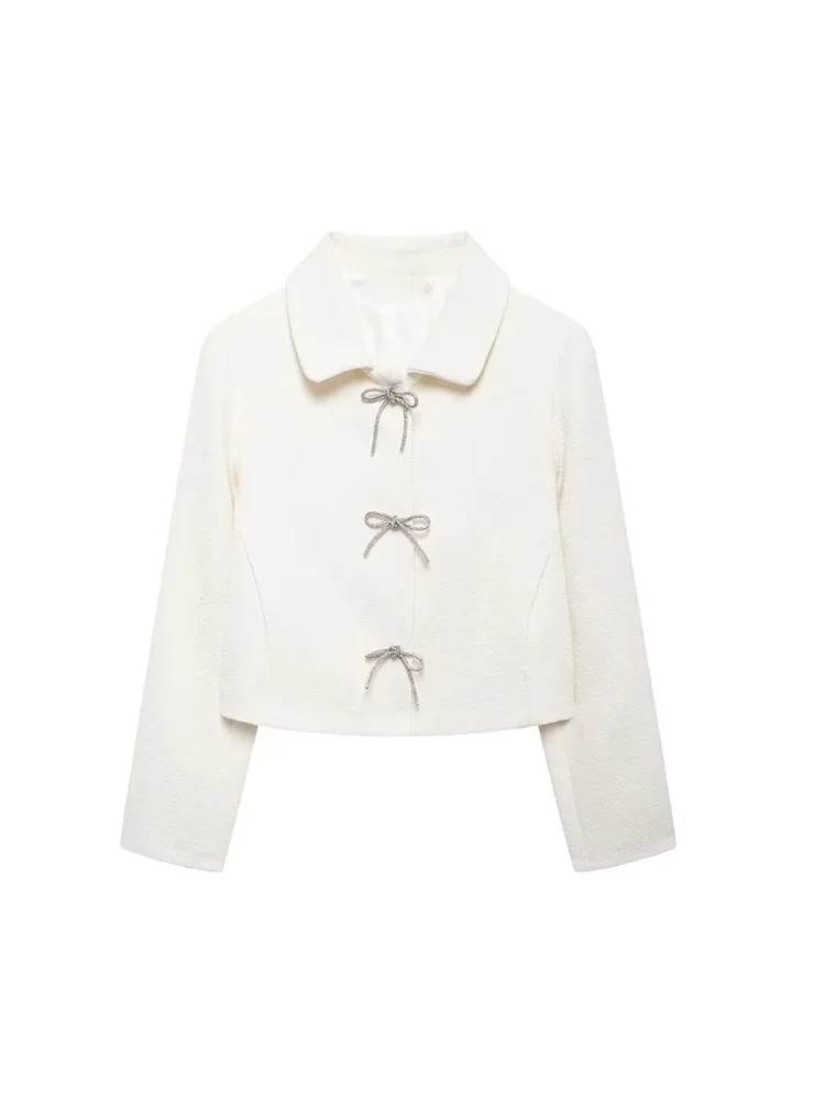 Willshela Women Fashion With Bow White Single Breasted Jackets Vintage Lapel Neck Long Sleeves Female Chic Lady Outfits