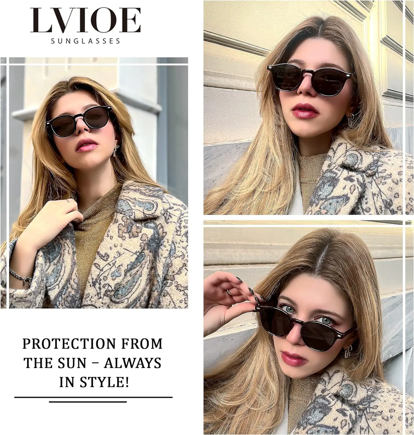 LVIOE Classic Polarized Sunglasses for Women, Lightweight Round Sun glasses with UV Protection for Driving LS2236