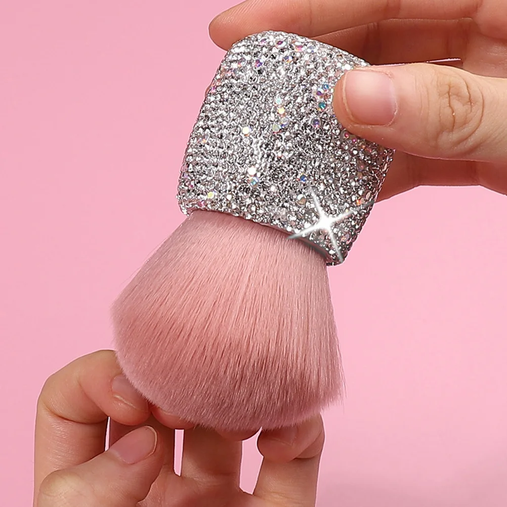 قابل للسحب الوردي حجر الراين الفطر رئيس فرشاة للمكياج السفر الوجه مسحوق أحمر الخدود مسمار الغبار فرشاة كريم الأساس المحمولة