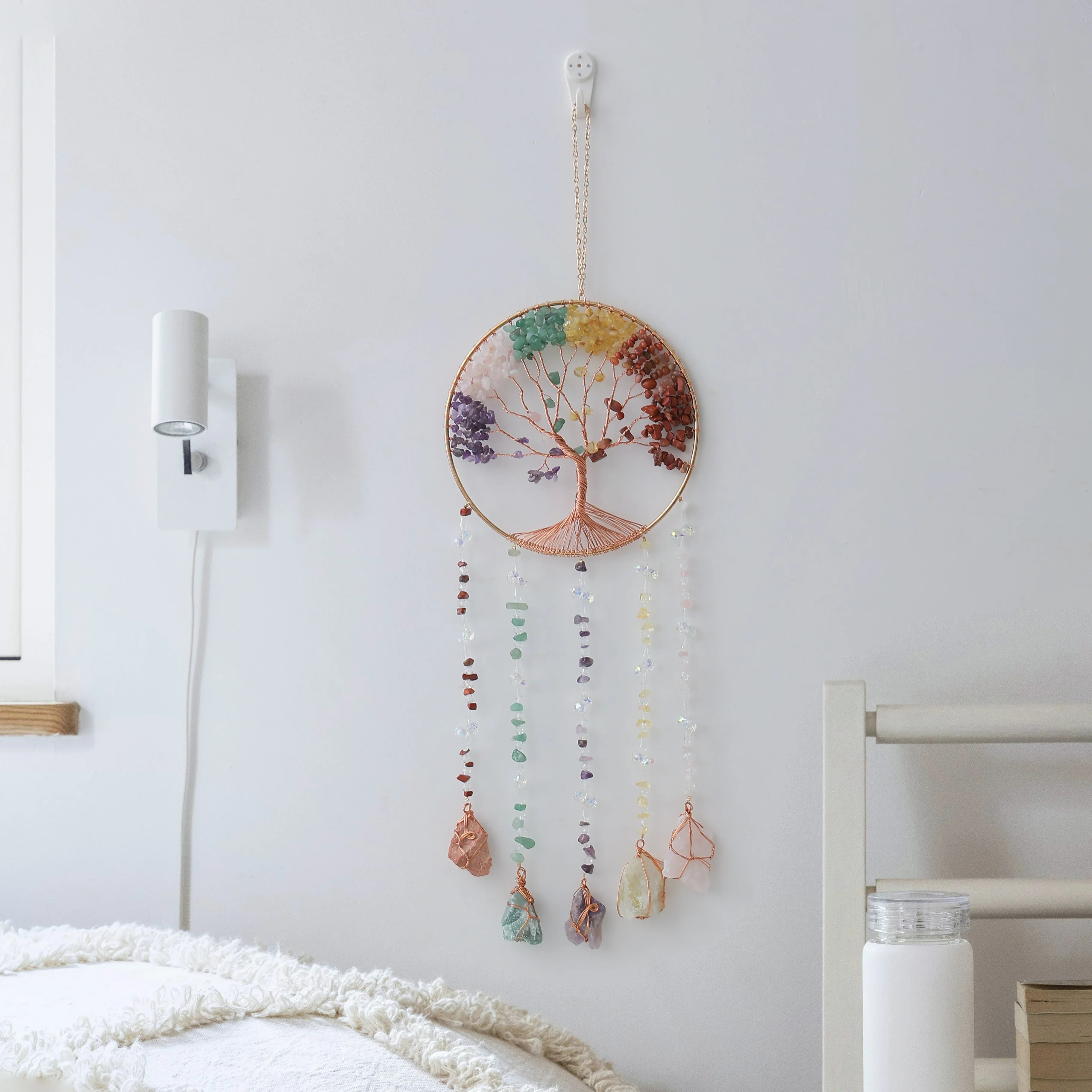 7 Chakra Tree of Life  Moon Dream catchers Crystal Stone Rainbow Natural Gemstones Suncatcher Hanging Home Room Wall Decoration