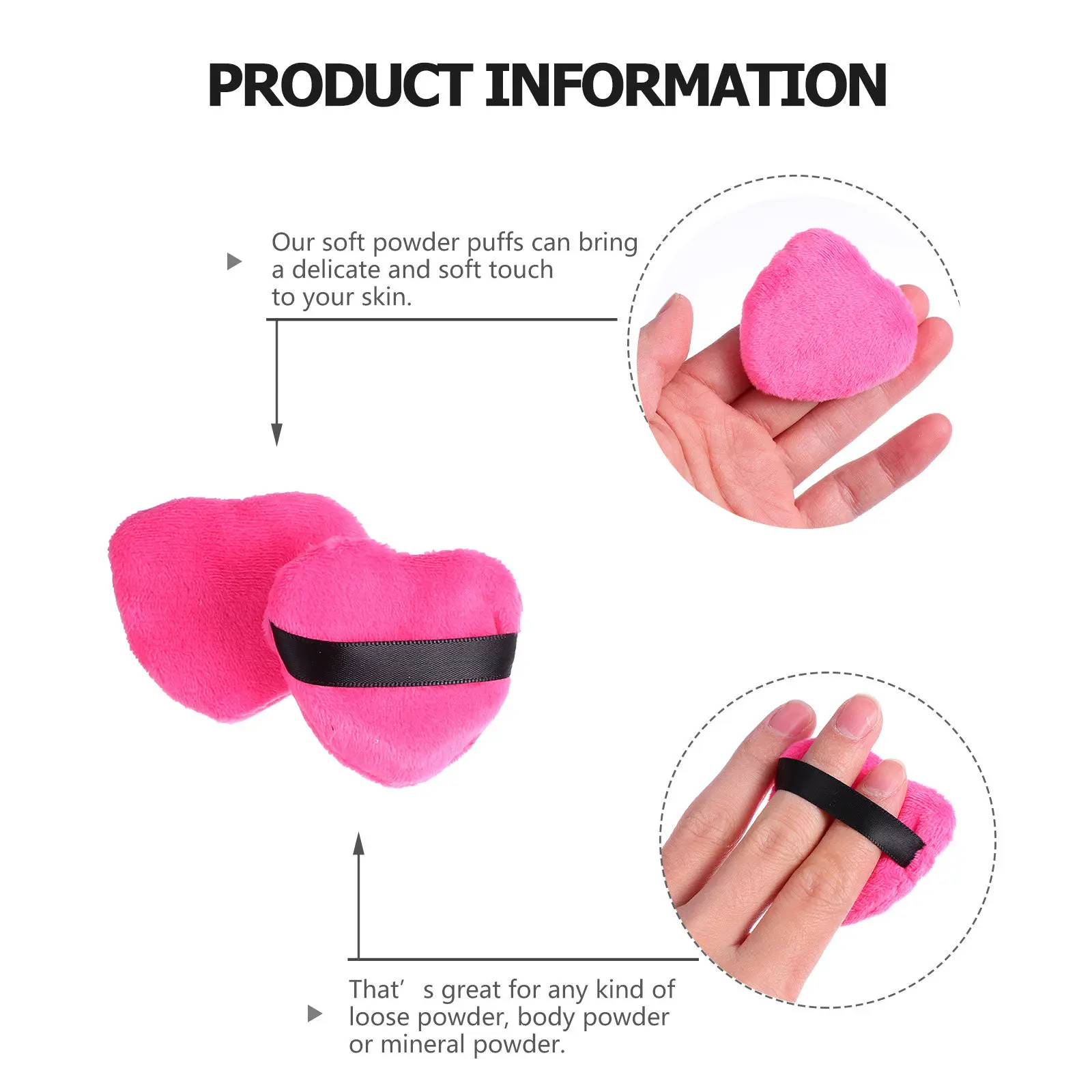 Heart Shape Makeup Puff Set 8pcs with Back Strap for Loose Mineral Powder Blending Soft Natural Finish
