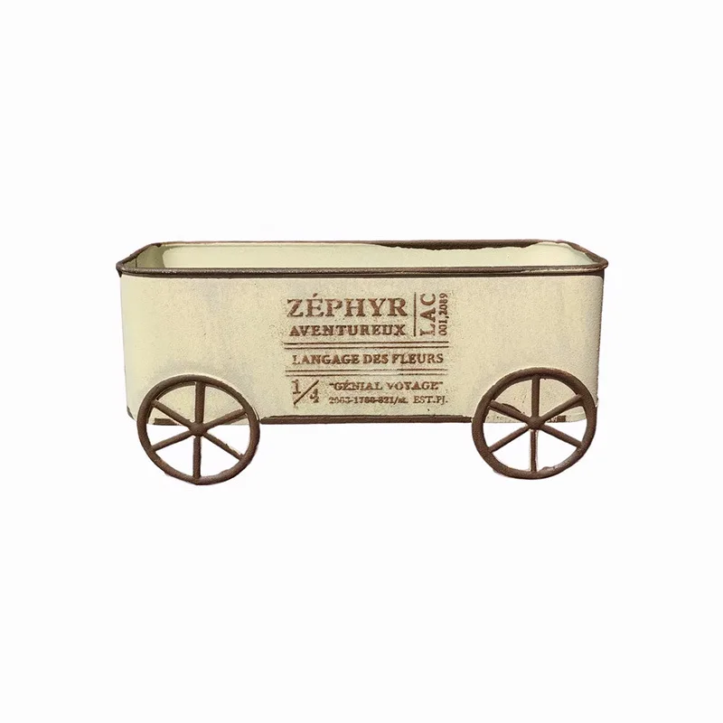 Retro Iron Plant Trolley With Wheels Vintage Flower Pot Stand Courtyard Balcony Homestay Landscape Decor