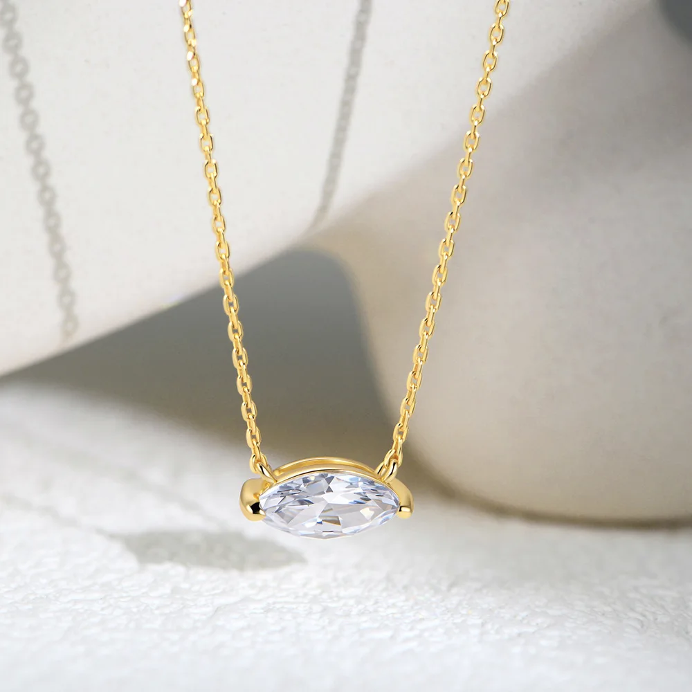 Dave&di S925 Pure Silver Horse-eye Zircon Pendant Necklace For Women - European & American Cross-border Fashion New Arrival Tre