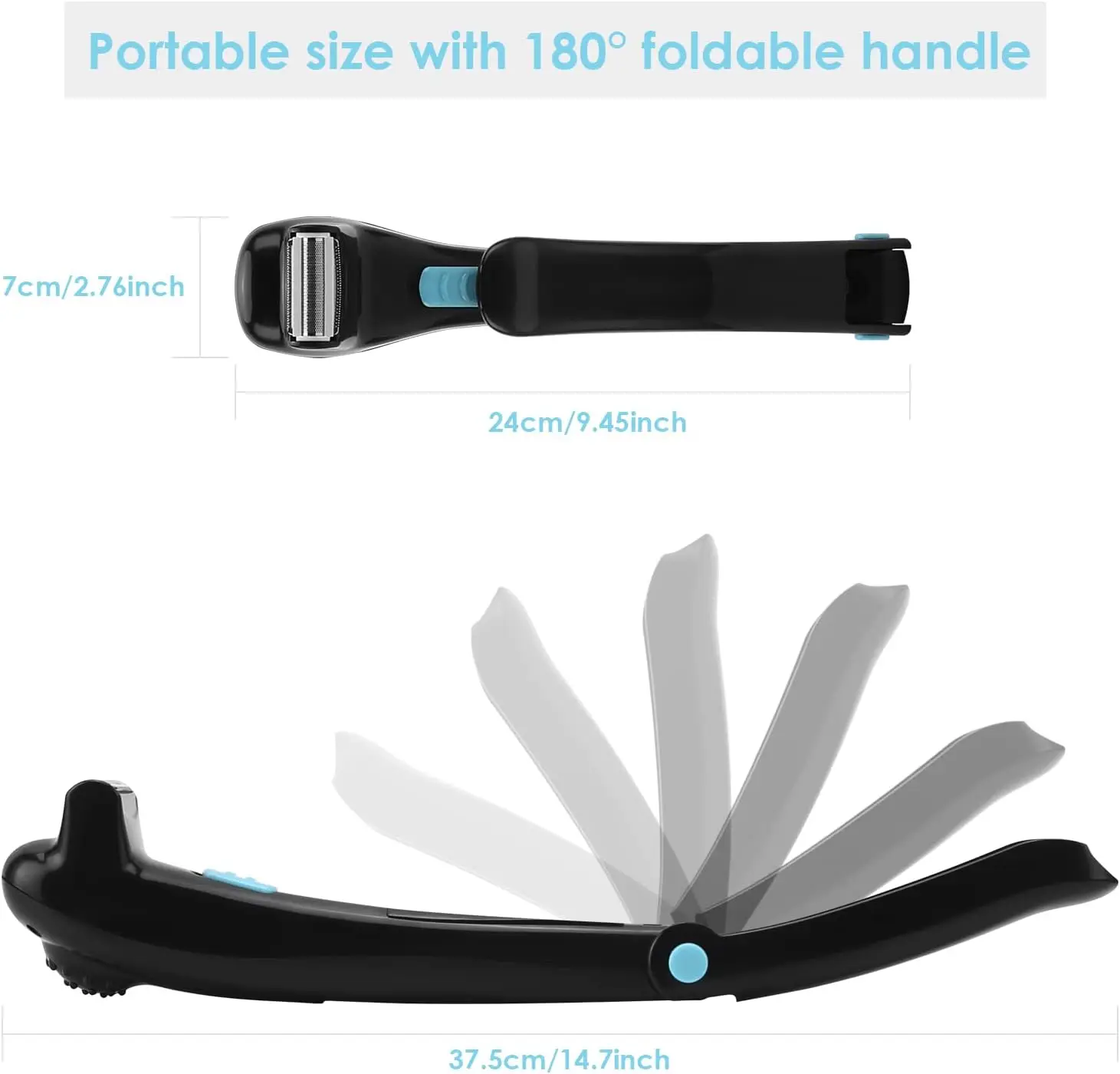 14.7inch Electric Back Hair Shaver Cordless Body Shaver 180 Degrees Foldable Back Razor Pain-Free Back Hair Removal Shave