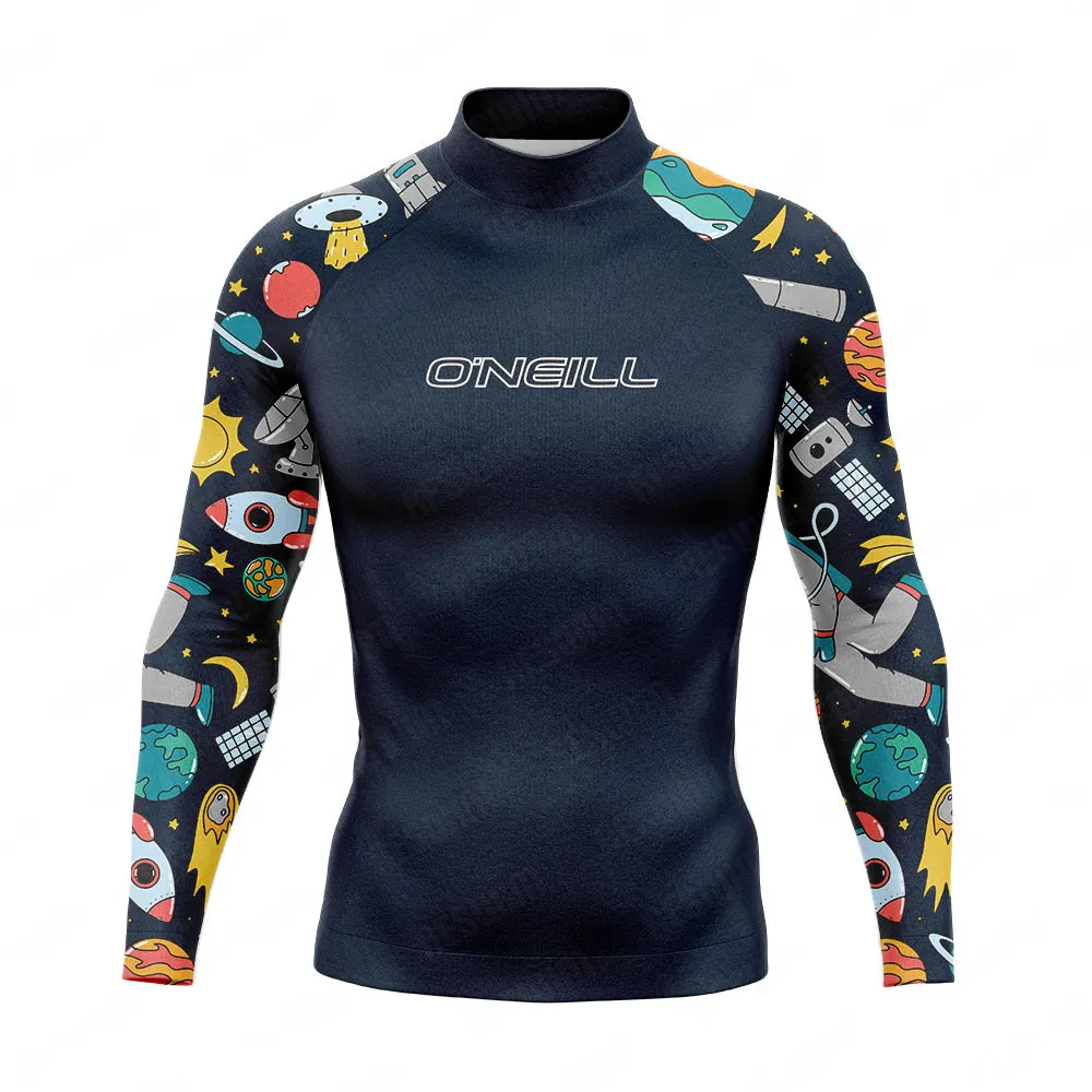 New Funny Rash Guards Swimsuit Men's Long Sleeve Beach Surfing T-Shirt UV Protection Swimwear Boy's Swimming Sports Surf Clothes