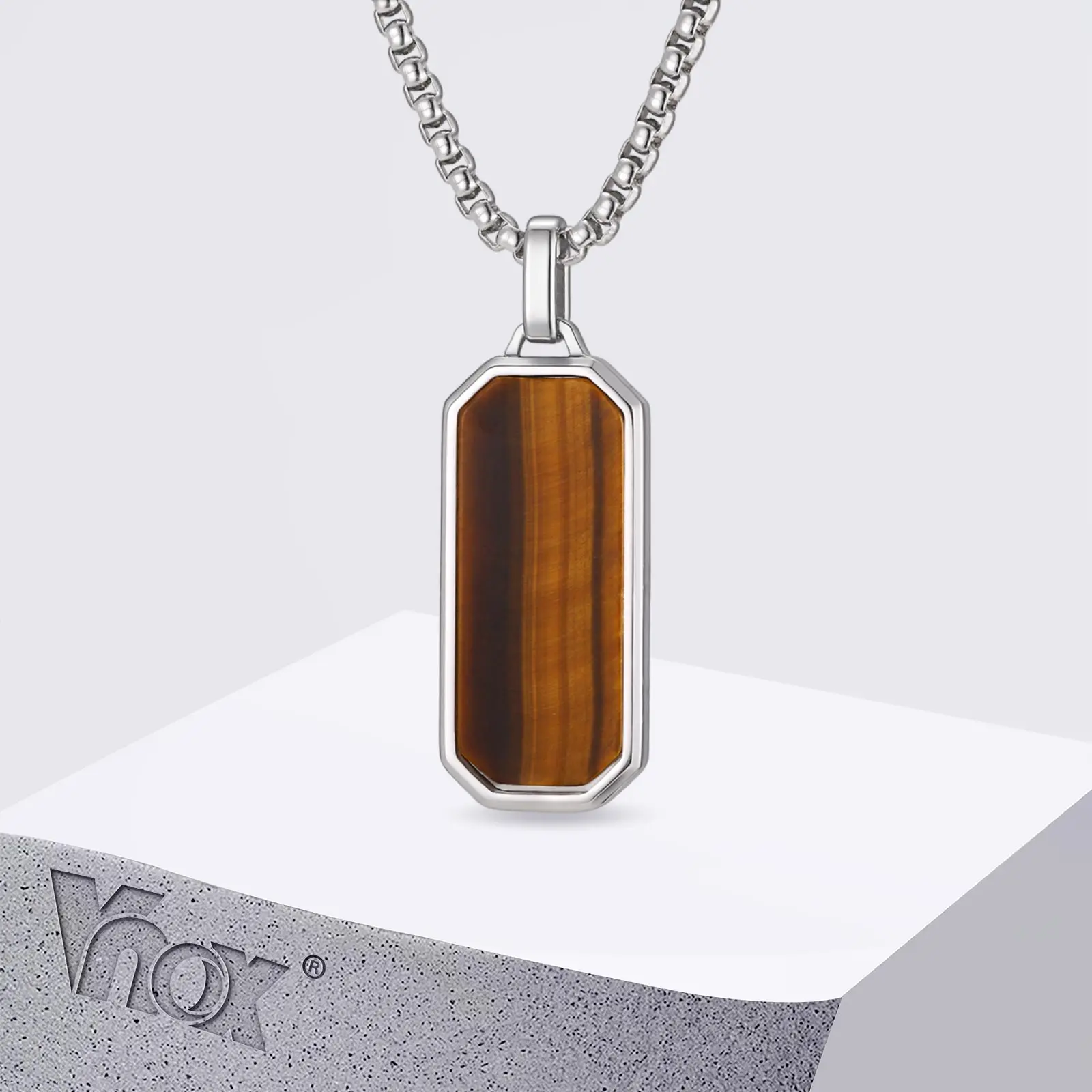 

Vnox Natural Tiger Eye Stone Pendant Necklace for Men Boys, Stainless Steel Box Chain Geometric Punk Necklaces Jewelry Gifts NEW