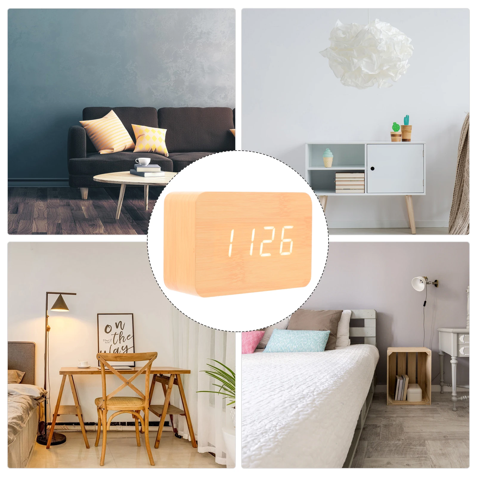 

Modern Bamboo Wood Digital Desk Led Alarm Clock Thermometer Sound Control Usb Aaa Powered 12.4X10X6.6Cm 0.222Kg Blue