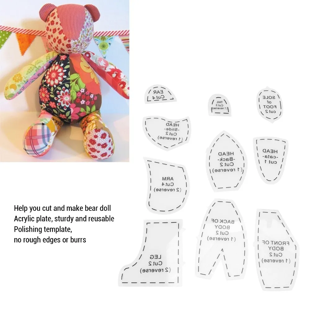 10pcs For Beginners Acrylic Memory Bear Template Ruler Reusable Acrylic Template Ruler Set Sewing Pattern Set Home Sewing