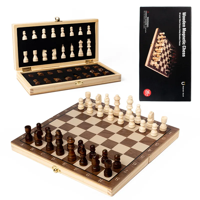 3 in 1 Chess Board Folding Puzzles Magnetic Wooden Game Chess Battle Table Board Games Social Adults Party Checkers Backgammon