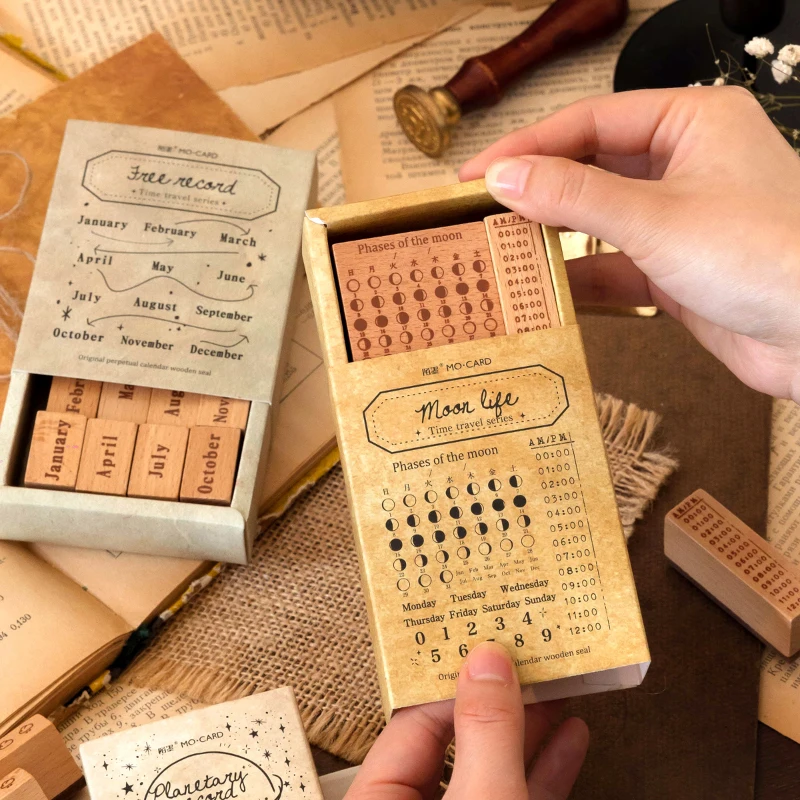1 box Permanent Calendar Weather Flower Week Wooden Rubber Stamp Scrapbooking Deco DIY Craft Standard Wooden Stamps Set