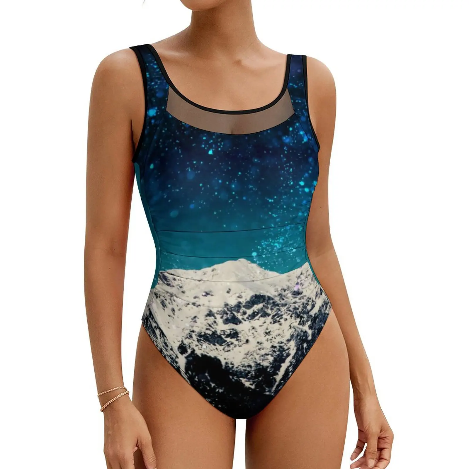 Dreamy Starry Swimsuit Galaxy Mountain Swimwear One Piece Holiday Bodysuit High Cut Bathing Suits Female Push Up Sexy Beachwear