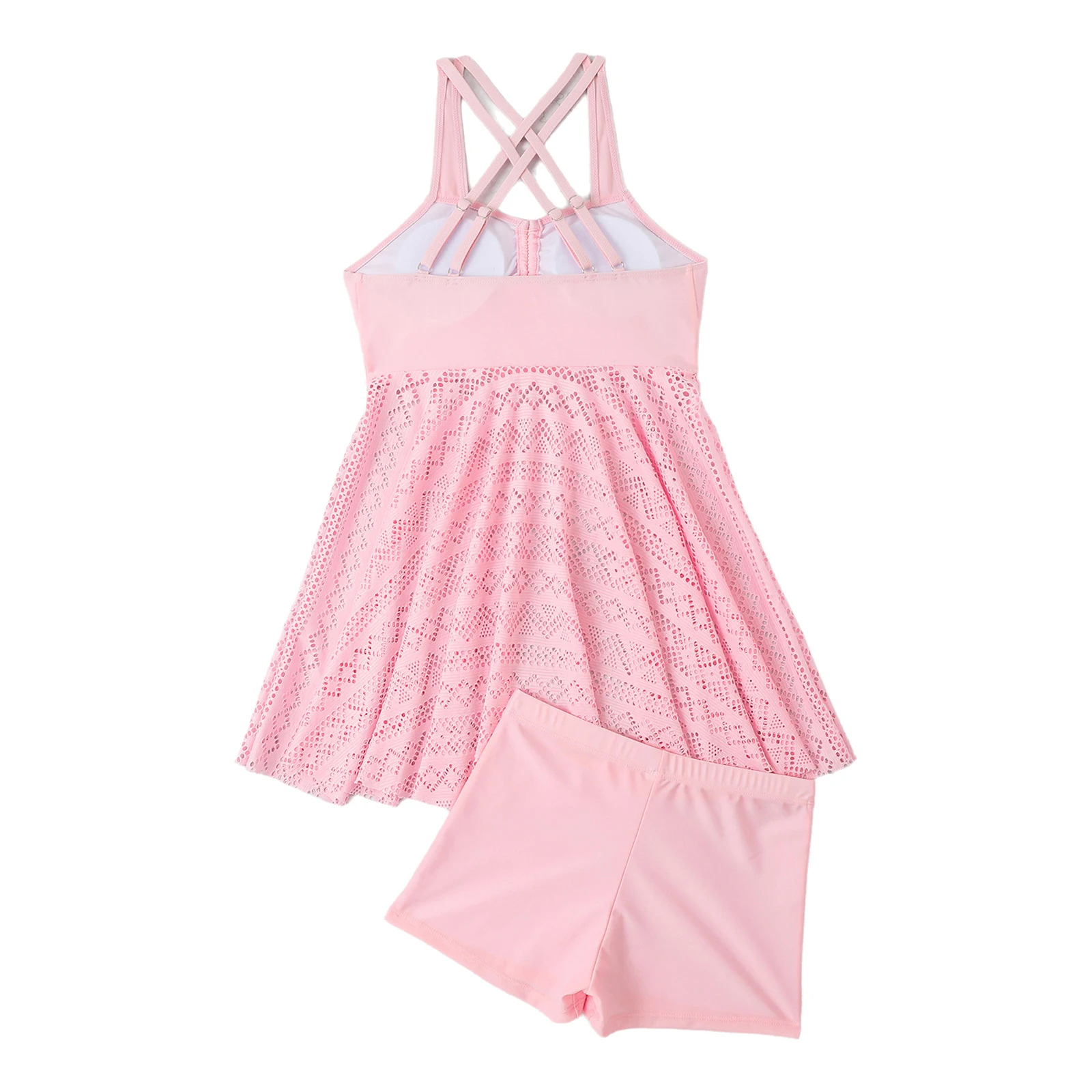 Women Tummy Control 2 Pcs Swimsuits Double Straps Hollow Out Hem Mini Dress Top with Swim Bottoms Tankini Bathing Suit Beachwear - Image 2