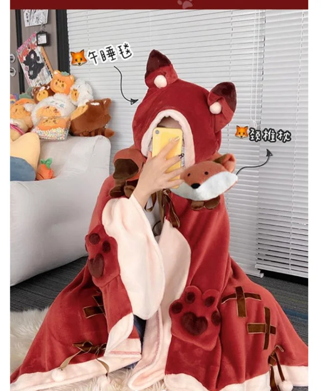 

Batas De Mujer Coral Velvet Shawl Blanket Cape Anime Winter Home Hooded Home Clothing