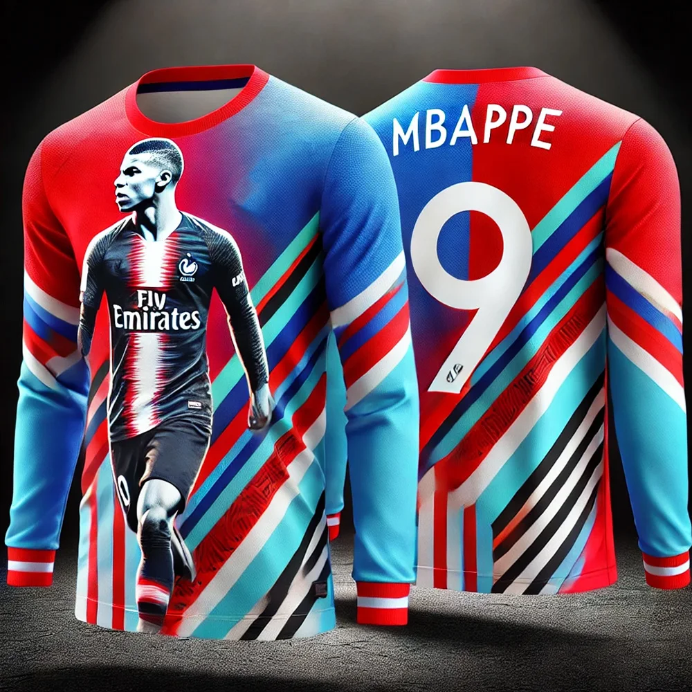 No.9 Mbappe Football Jersey Fashionable Hot Selling Long Sleeved T-shirt Casual Loose Street Oversized Youth And Children's Top