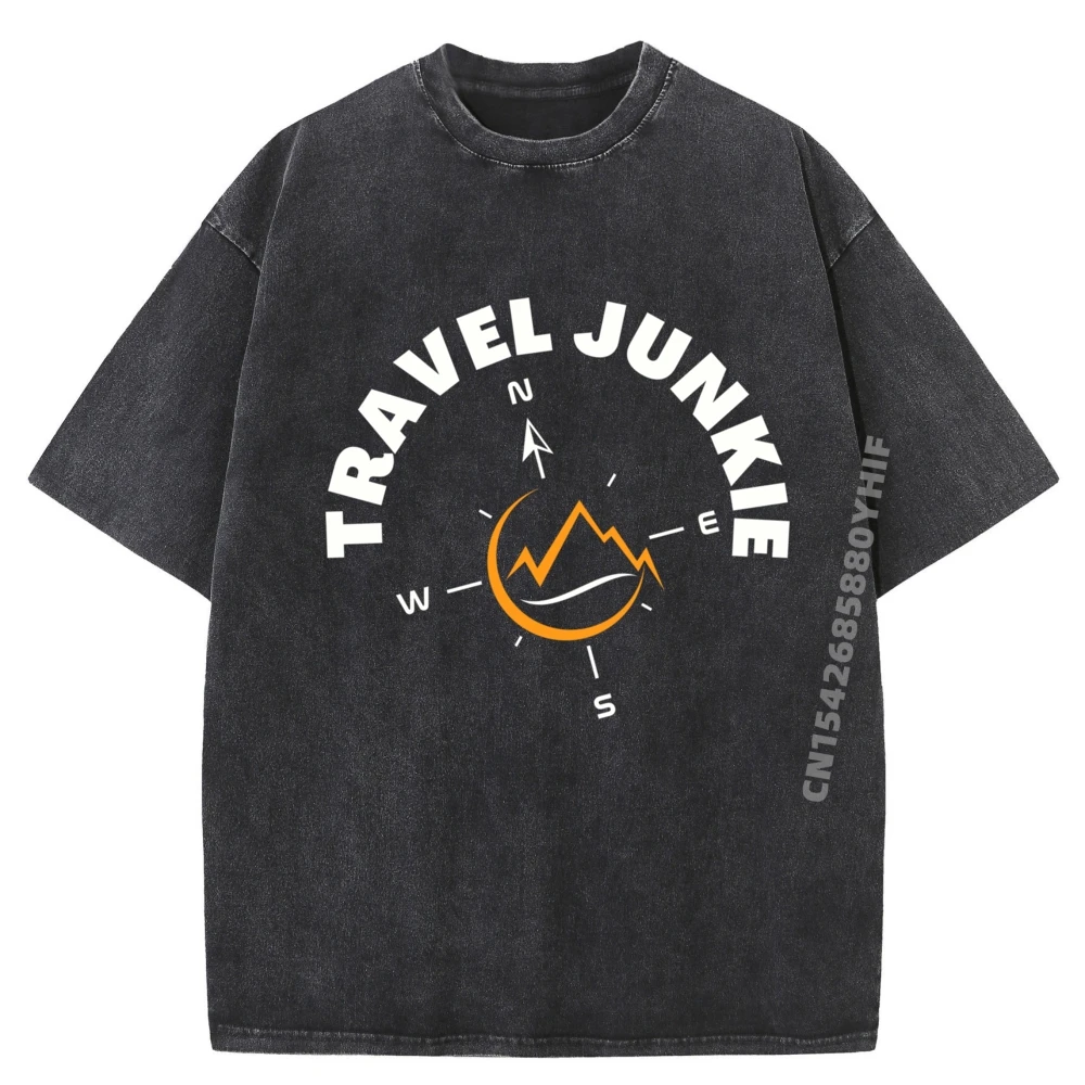 

Family Travel Junkie Adventure Vacation Traveling T Shirt Simple Men Tops & Tees Summer Retro Washed T Shirts