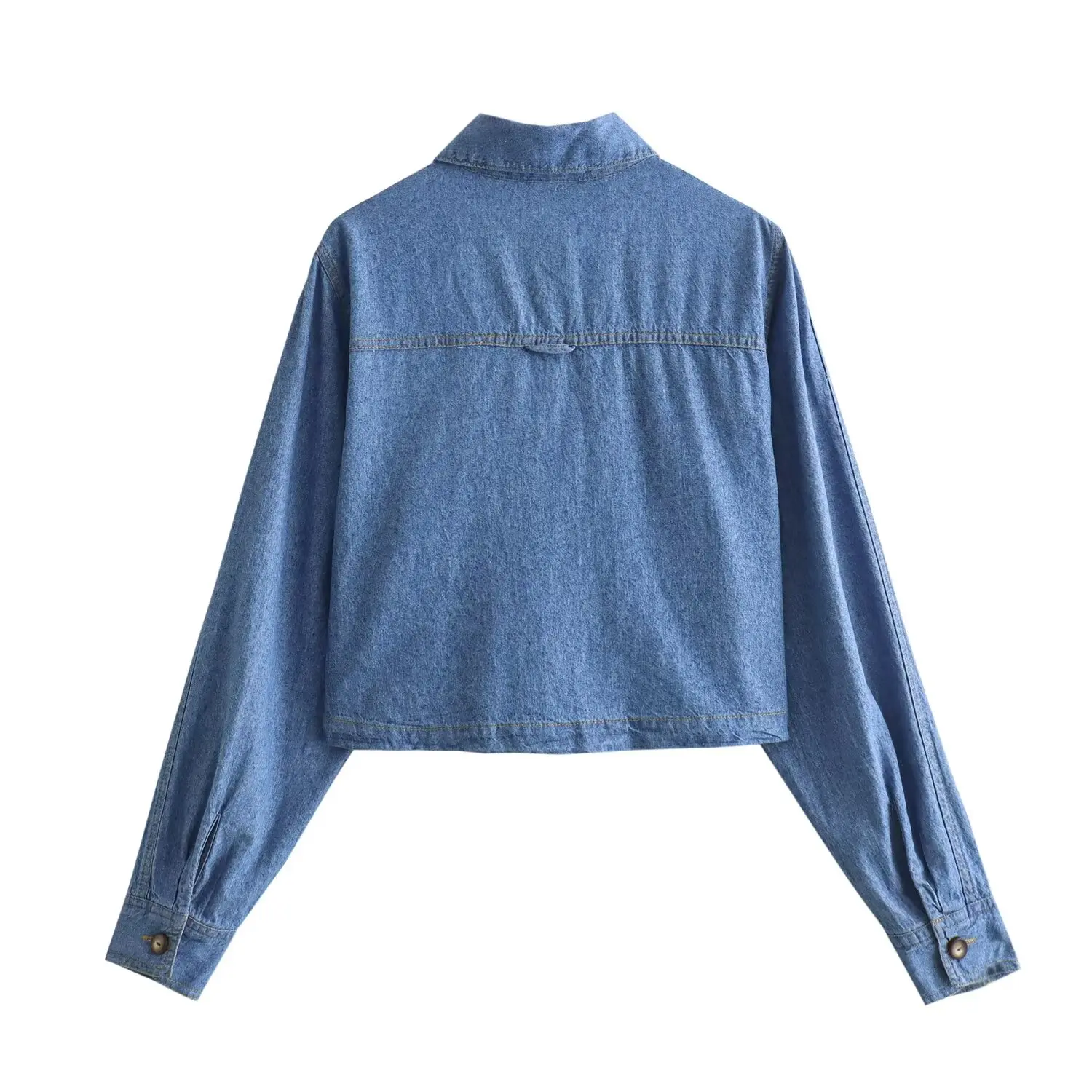 Tangada 2024 Women Oversized Denim Blouse Long Sleeve Chic Female Lady Crop Shirt Blusas 4M075