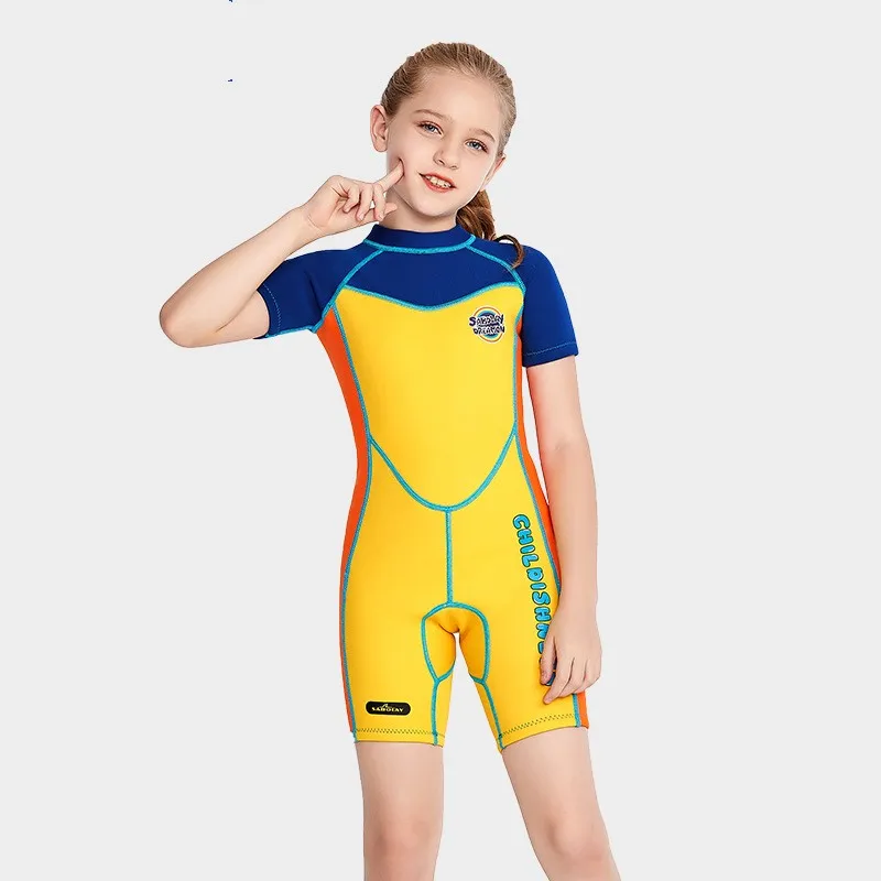 Children\'s 2MM Neoprene Wetsuit One-piece Long-sleeved Summer Diving Suit Sunscreen Cartoon Surfwear Swimsuit For Girls Swimwear