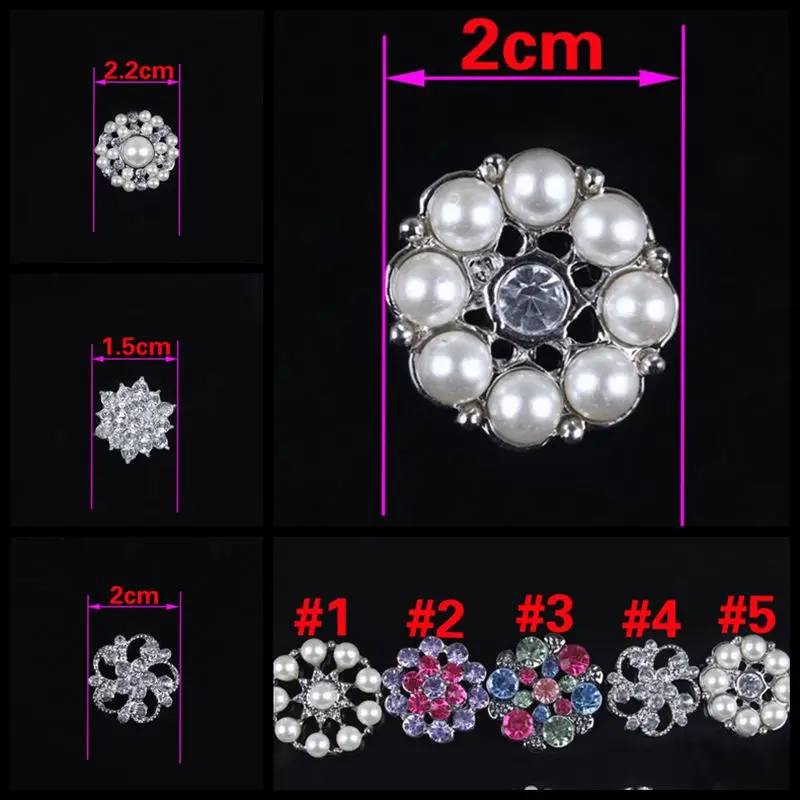 200pcs/lot 10 Styles Mixed Bling Metal Decorative Rhinestone Buttons For Crafts Flatback Crystal Pearl Buttons Embellishment