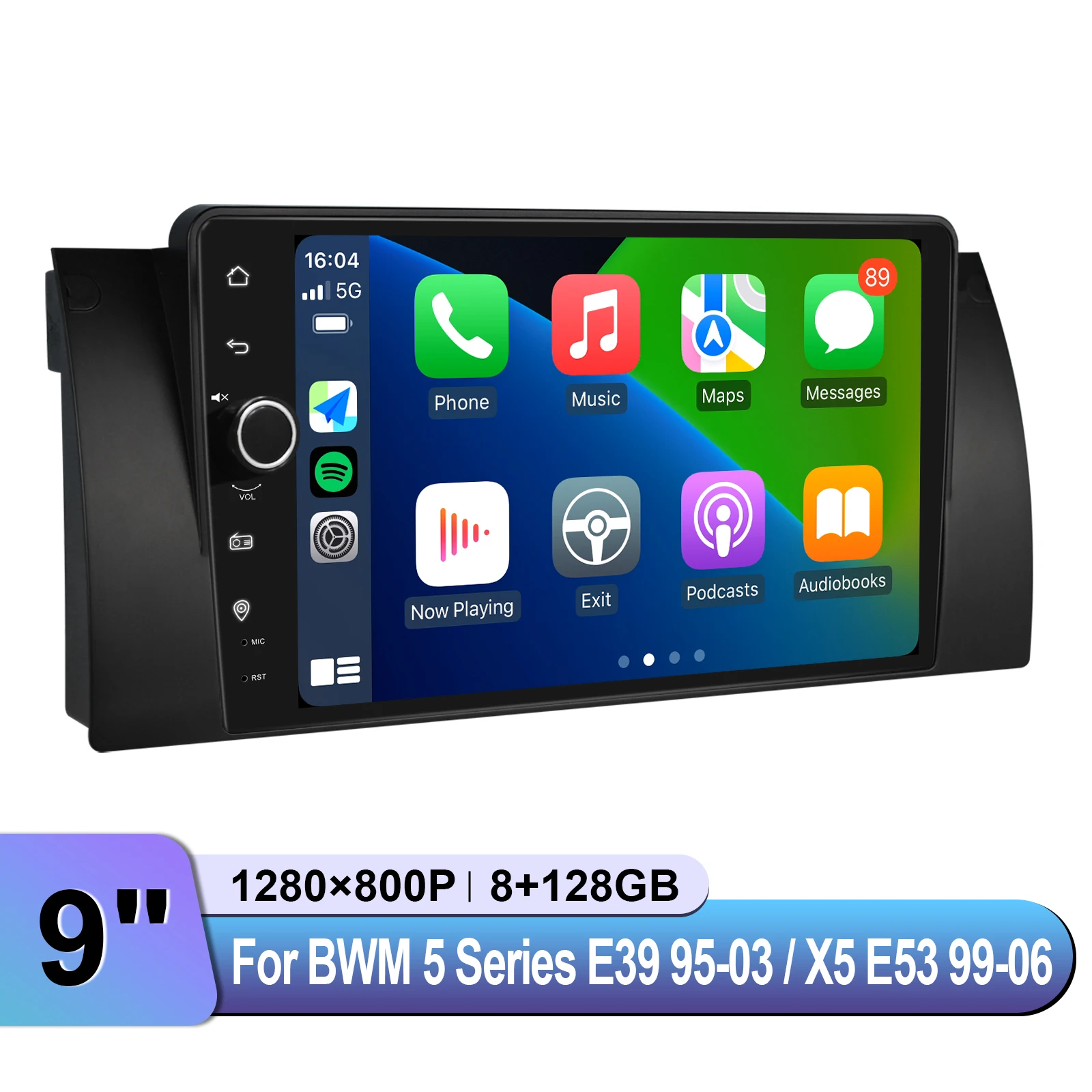 راديو ستيريو للسيارة مقاس 9 بوصة من JOYING لسيارة BMW 5 Series E39 & X5 E53 1999-2006 مع أندرويد Auto & CarPlay يحافظ على التحكم في عجلة القيادة