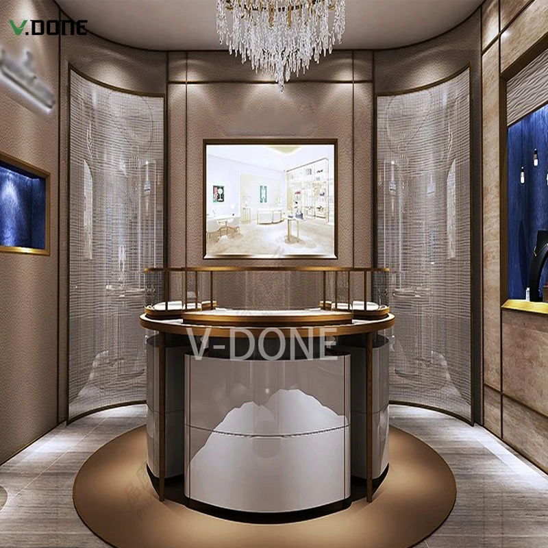 customized.Whole Store Customization high-end luxury retail round jewelry display cabinet glass display showcase watch display c