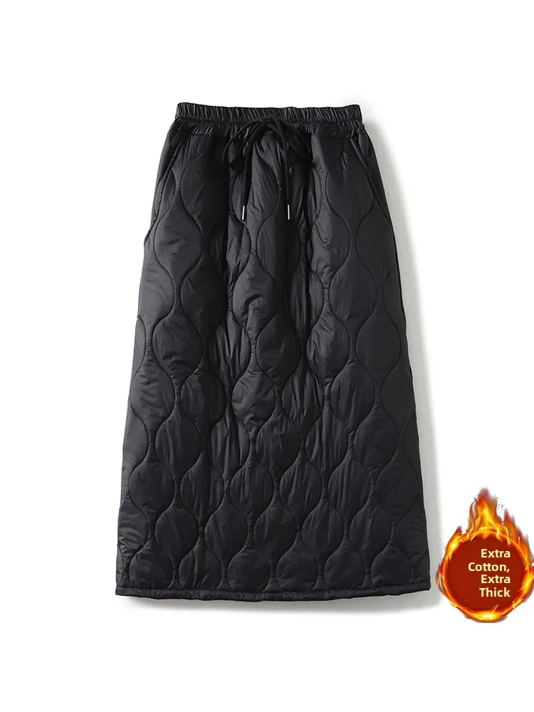 

Черная хлопковая юбка, женская эластичная юбка с высокой талией, теплая юбка средней длины, зимняя модная юбка для поездок на работу