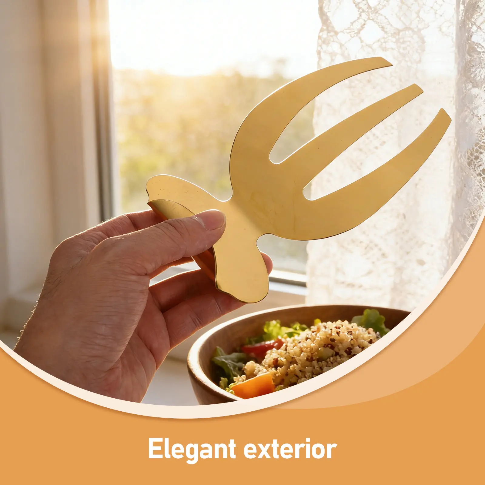 3-Prongs Stainless Steel Salad Claws Serving Tongs Gold Finish Secure Grip Salad Tossing Utensils Dishwasher Safe Kitchen Buffet