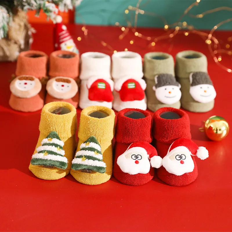 Autumn and Winter Terry Thickened Baby Socks, Non Slip Baby Floor Socks, Children's Christmas Socks, Newborn Cartoon Dolls