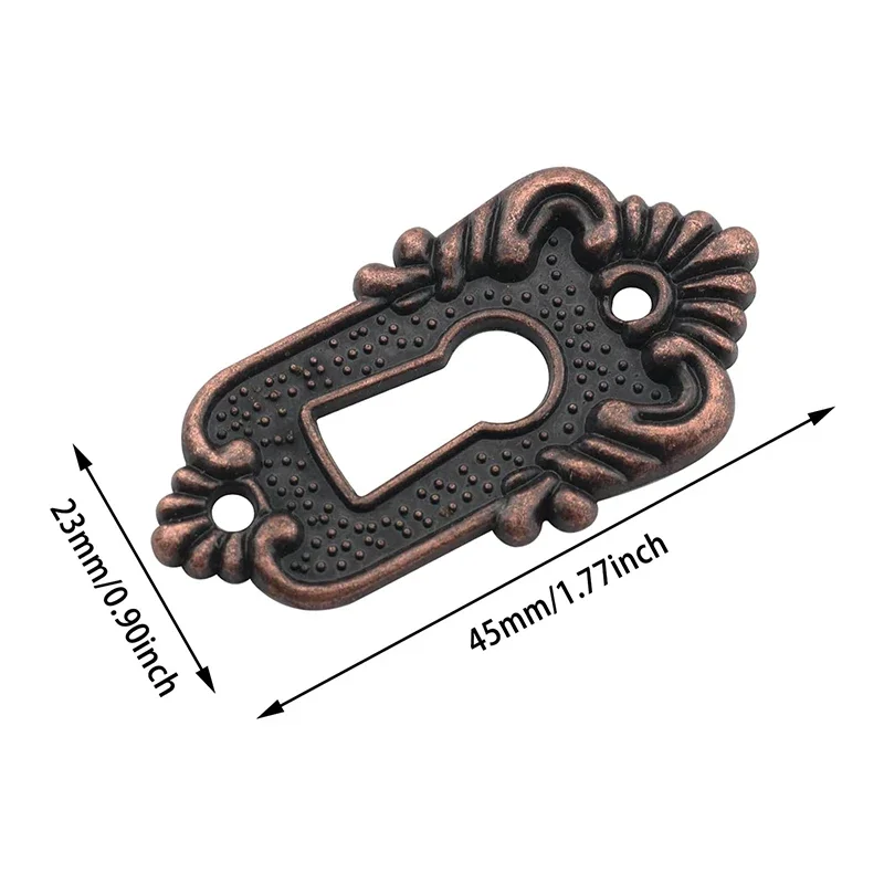 2Pc Antique Keyhole Covers 45x23mm Drawer Lock Head Patch Corner Decorative Angle Code Lock Alloy Plate for Wooden Jewelry Boxes