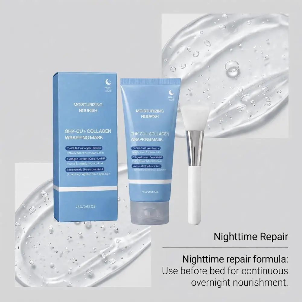Ghk-Cu + Collagen Wrapping Mask with Silicone Mask Brush Deep Hydration Brightening & Even Skin Tone Overnight Facial Mask